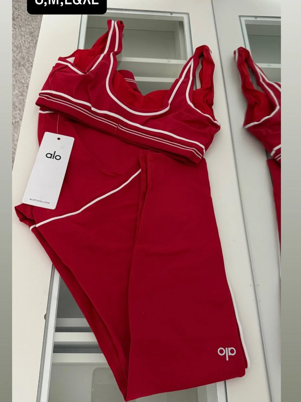 ALO Yoga Red Sports Bra with White Trim